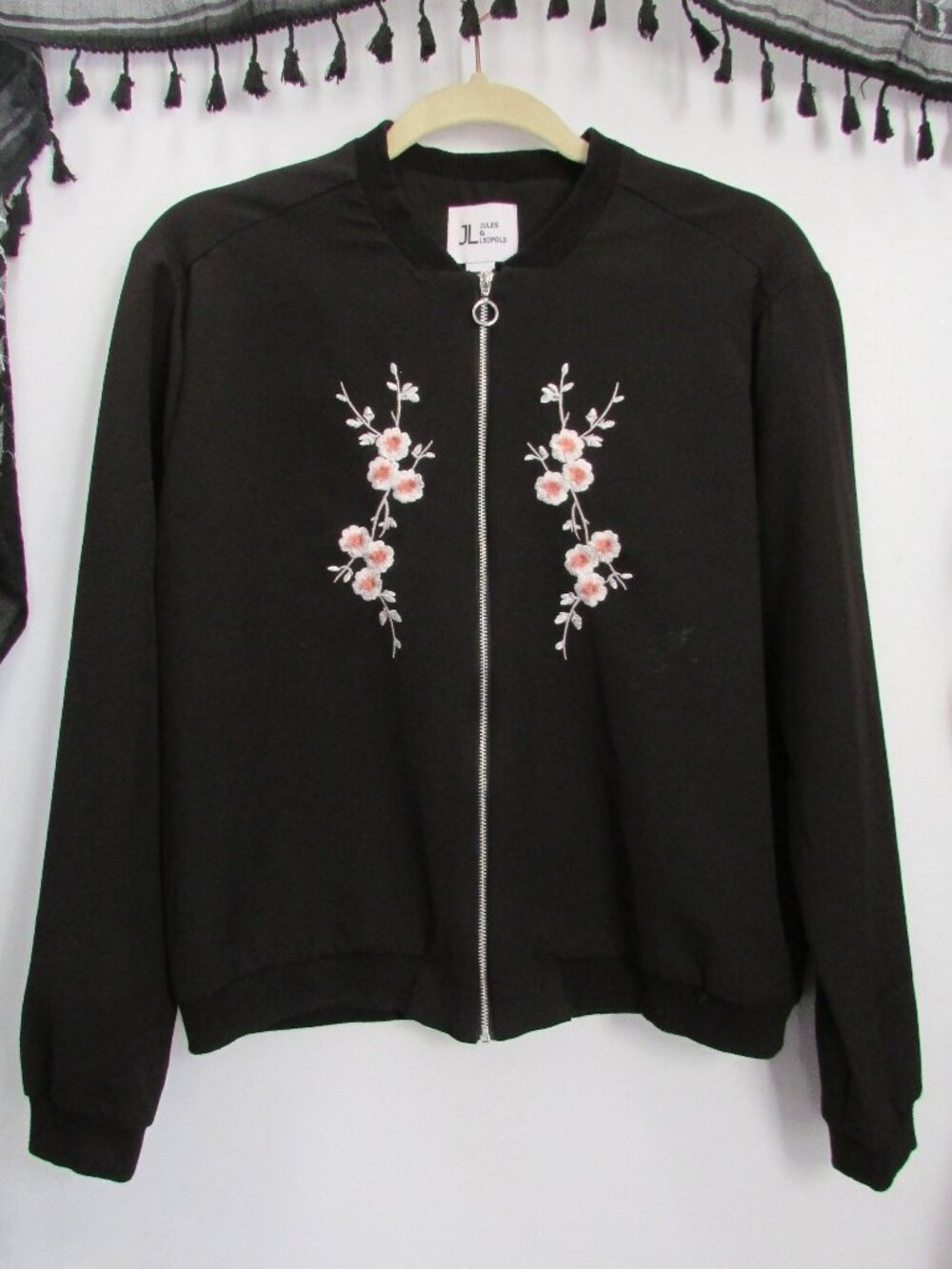 Jules & Leopold Black Bomber Jacket with Floral Front